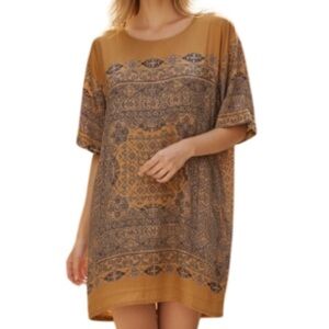 VERO MODA Sadie Twill Patterned Short Tunic Dress Camel Grey Blue Short Sleeve M